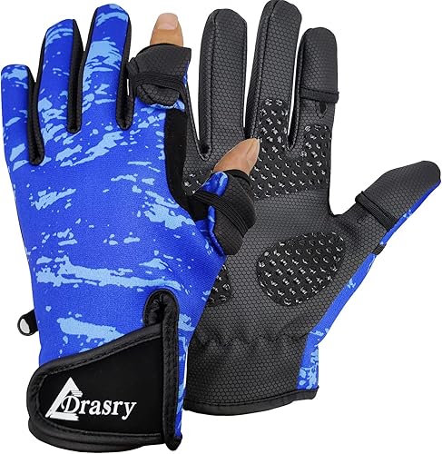 Drasry Touchscreen Fishing Gloves Two-Finger Cut Suitable for 46 to 86 Neoprene Reinforced Non-Slip Waterproof Gloves for Fly Fishing Photography