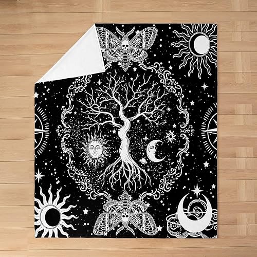 Miniatura 5 de Erosebridal Manta de sol y luna de 40 x 50 pulgadas para todas las estaciones, manta de árbol de la vida, manta de forro polar gótico de polilla de