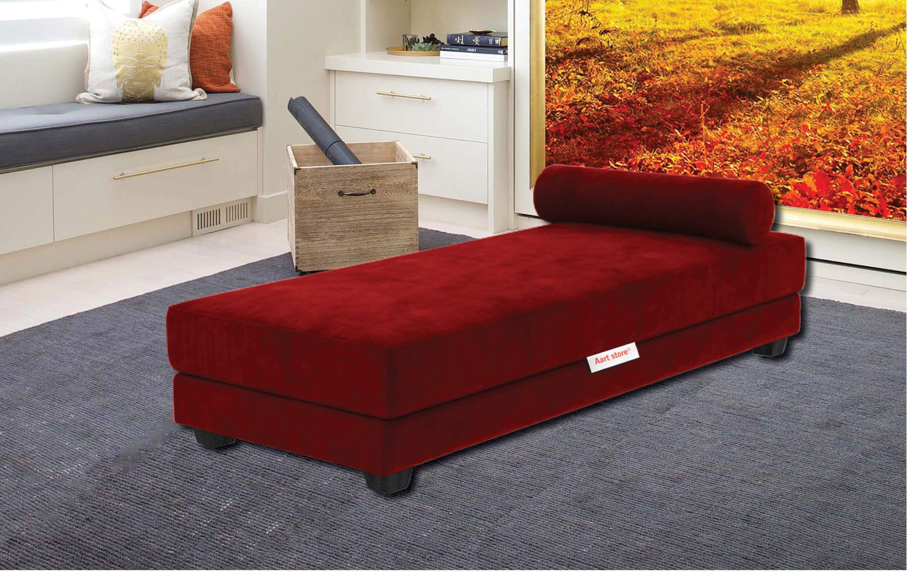 Aart Store Easy Fabric Foldable Diwan/Bed for Home Red Color