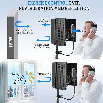 Microphone Insulation Shield Set Foam Protection with Pop Filter Tripod Stand Foldable Design