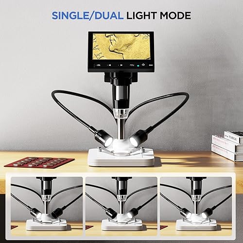 Miniatura 8 de TOMLOV DM201 Max - Microscopio digital para adultos + luz de cuello de cisne GL05, microscopio HDMI de 25 MP con pantalla IPS de 7 pulgadas,