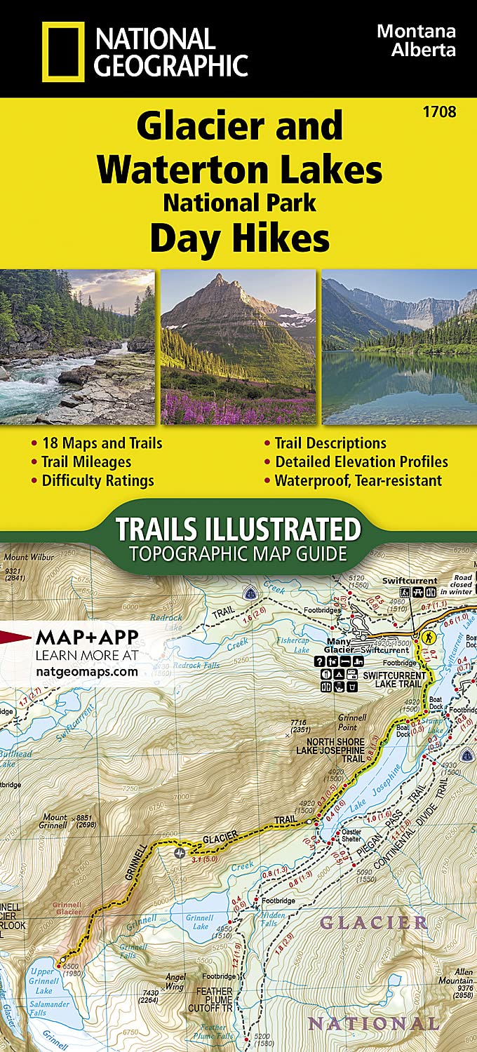 Glacier and Waterton Lakes National Parks Day Hikes Map (National