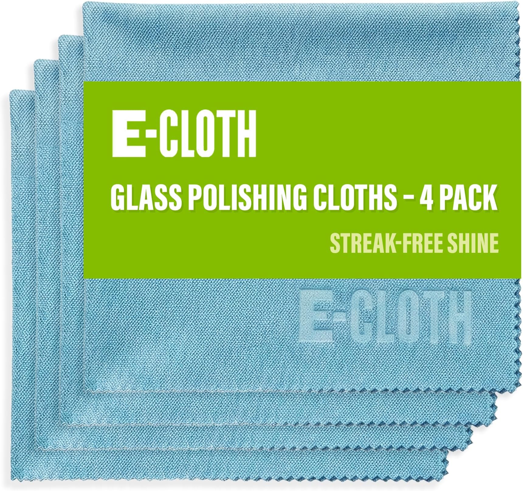 4-Pack Glass & Polishing Cloth, Sustainable Microfiber Cleaning Cloth Set, Perfect Cleaner for Glass, Windows and Mirrors, Washable and Reusable, 100 Wash Promise, Alaskan Blue