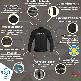 BYKR Mesh Motorcycle Jacket For Men Dual Sports Adventure Breathable Riding Protective Motorbike Jackets Enduro CE Armored