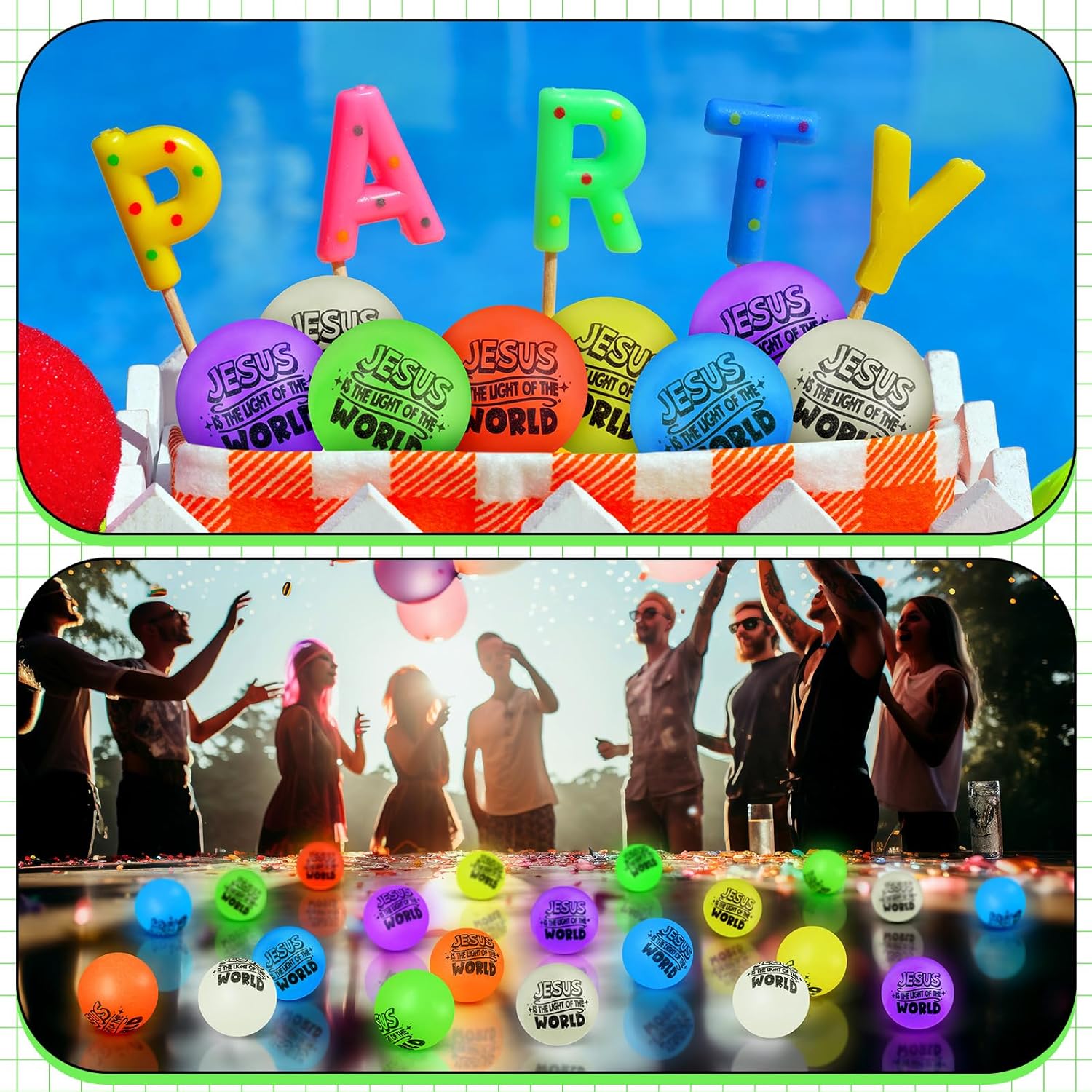 100 Pcs Christian Glow in The Dark Bouncy Balls Bulk 1.25 Inch Jesus is The Light of The World Bouncing Balls Bible Verse Christian Religious Gifts for Church Sunday School Supplies