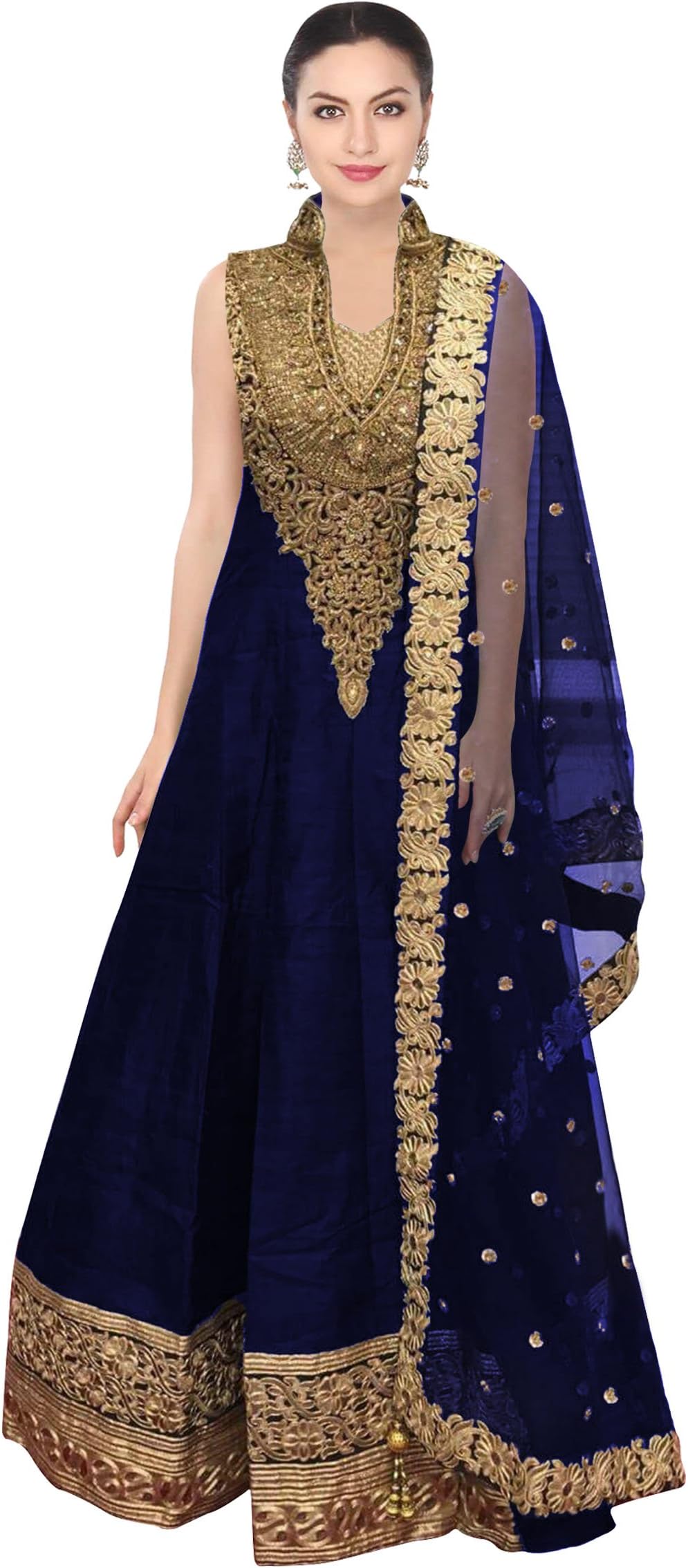 Caffoy Cloth Women's Bangalori Silk Anarkali Gown For Wedding. (BHBL-BL2_Free Size_Blue)