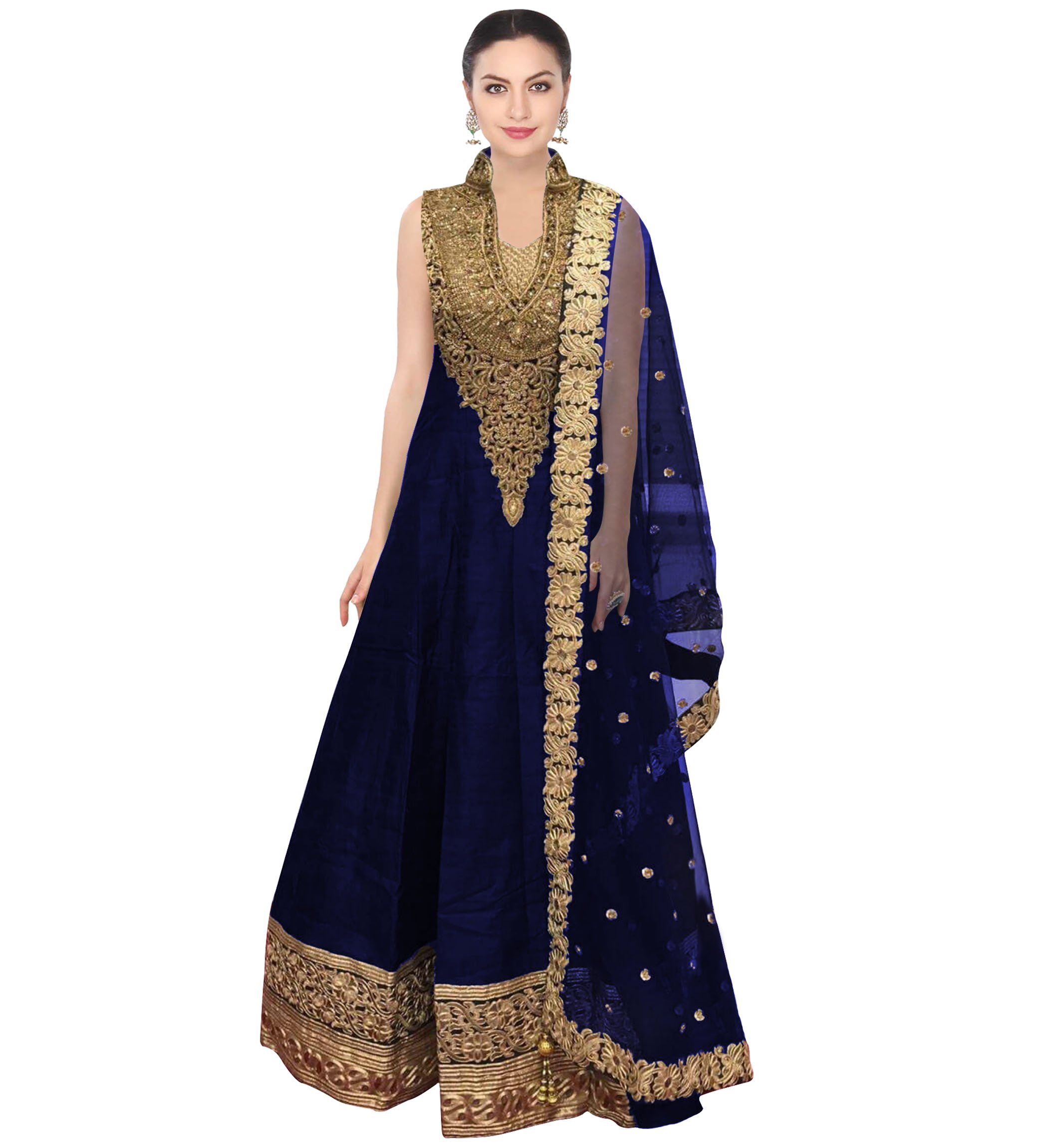 Caffoy Cloth Women's Bangalori Silk Anarkali Gown For Wedding. (BHBL-BL2_Free Size_Blue)