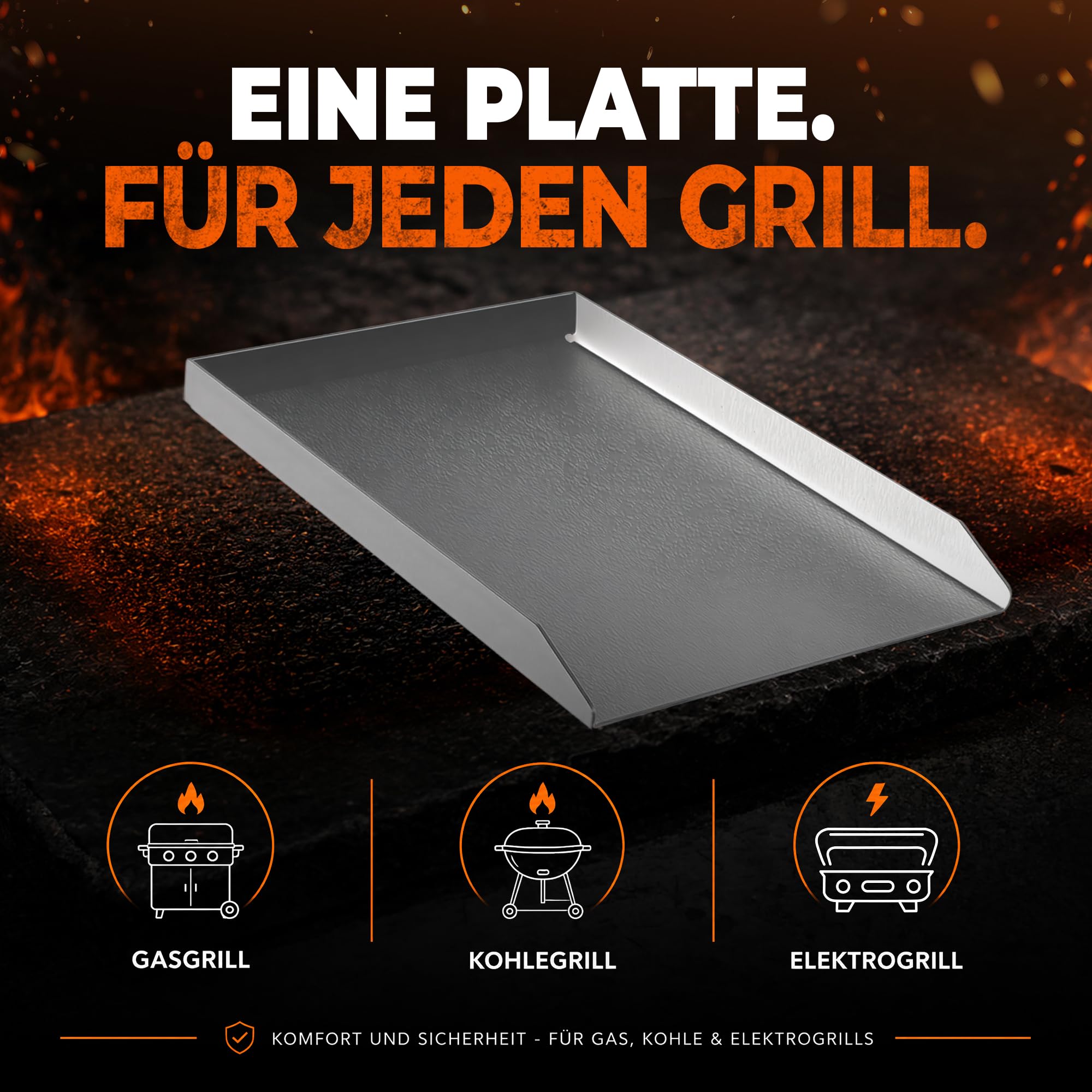 ELITE BBQ V2A Edelstahl Universal Grillplatte BBQ Plancha 40 x 30 massiv 4mm Stärke Grillblech Bratplatte geeignet für Holzkohlegrills Gasgrills wie Weber Napoleon Grill Campingaz Broil King