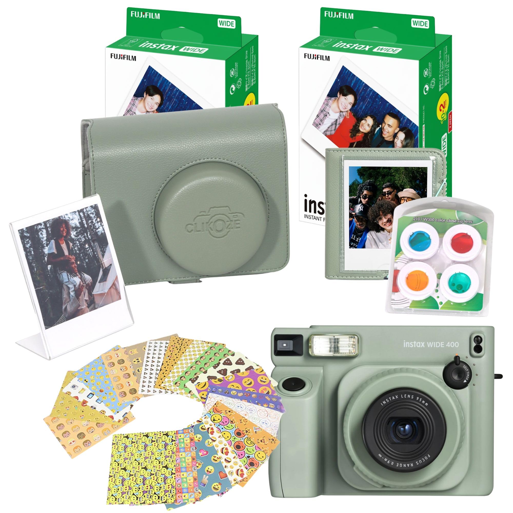 Set fotocamera istantanea con fotocamera Fujifilm Wide 400, custodia, pellicola 40 scatti, album, filtri, cornice e adesivi
