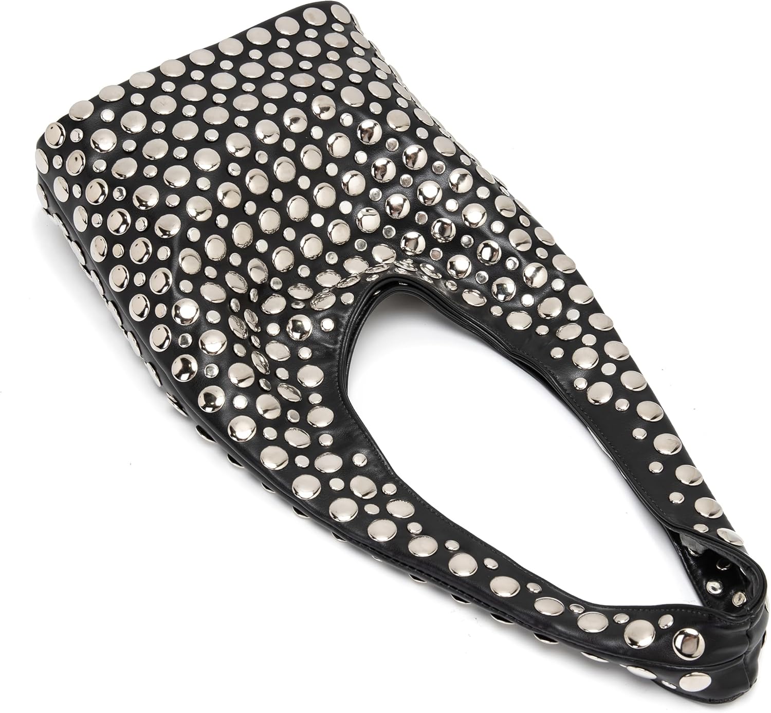 Stylish Studded Hobo Bag Y2K Rivets Bucket Purse for Women Trendy Small Shoulder Tote Handbag