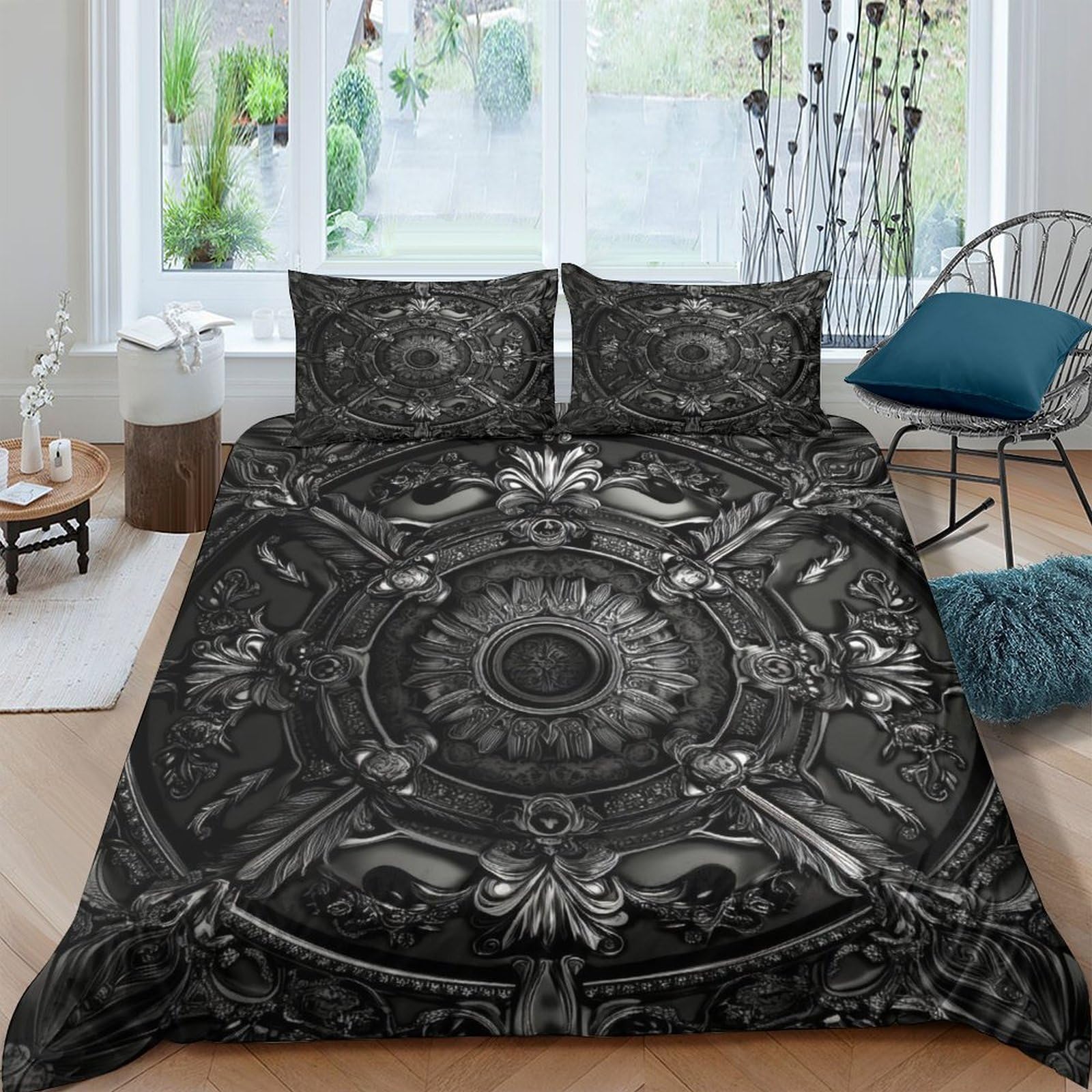 Ctjqhvkz Style-5 3D Printed Baroque Mandala Fitted Sheet Microfiber Black Ornate Vintage Mattress Cover Anti-Slip Bedroom Decor Washable For Home Guest Room Single（135X200cm）