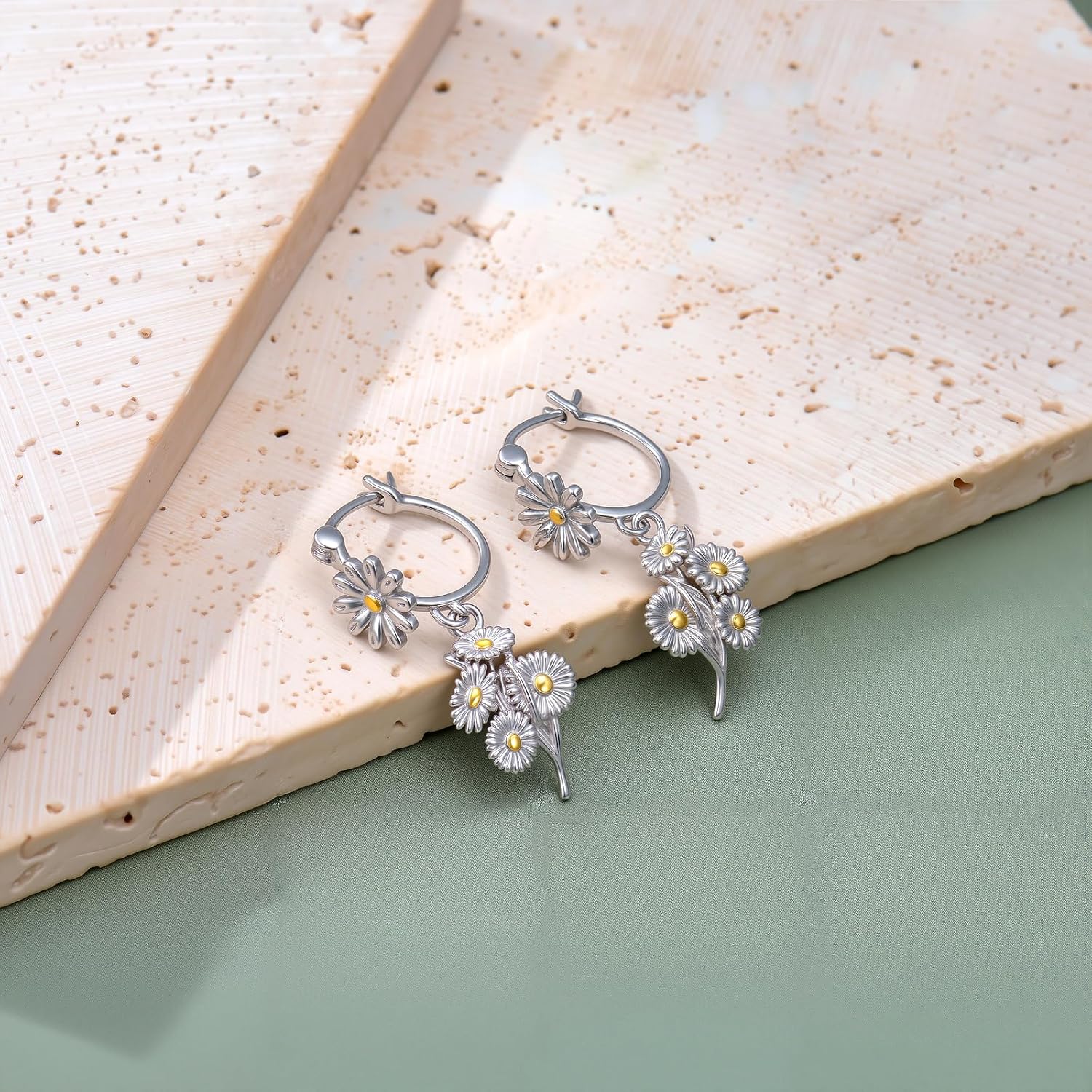 LONAGO Daisy Earrings 925 Sterling Silver Daisy Drop Earrings for Women Cute Flower Dangle Jewelry Gifts for Sensitive Ears - Image 3