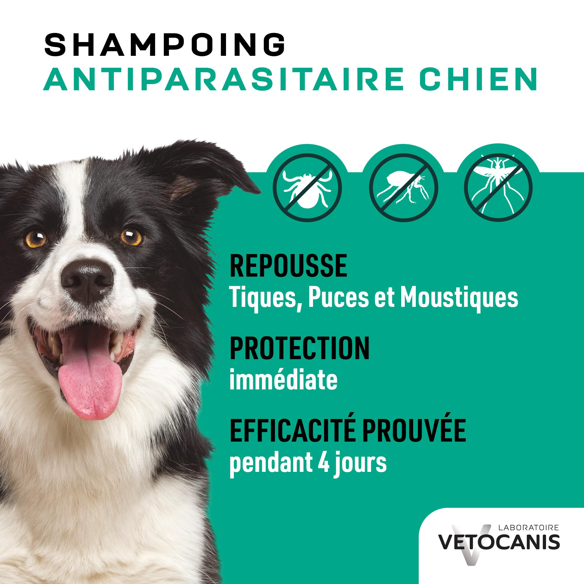 Vetocanis - Shampoing pour Chien - Anti-puces et Anti-tiques- Convient à tous types de Poils - A l'extrait de Plantes - Effet Répulsif - Sans Parabène ni Silicone - 300 ml