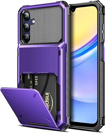 COOYA for Samsung Galaxy A15 Case Wallet 5 Credit Card Holder ID Slot Flip Cover Galaxy A15 Wallet Case Back Pocket Dual Layer Protective Hard Shell TPU Rubber Bumper Armor for Samsung A15 5G Purple