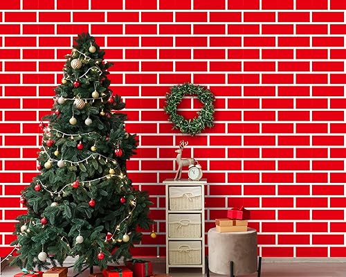 Miniatura 6 de Telón de fondo de fotografía de pared de ladrillo rojo de 4 x 30 pies, para Navidad, chimenea, decoración de fondo de fotos de ladrillo para sesión