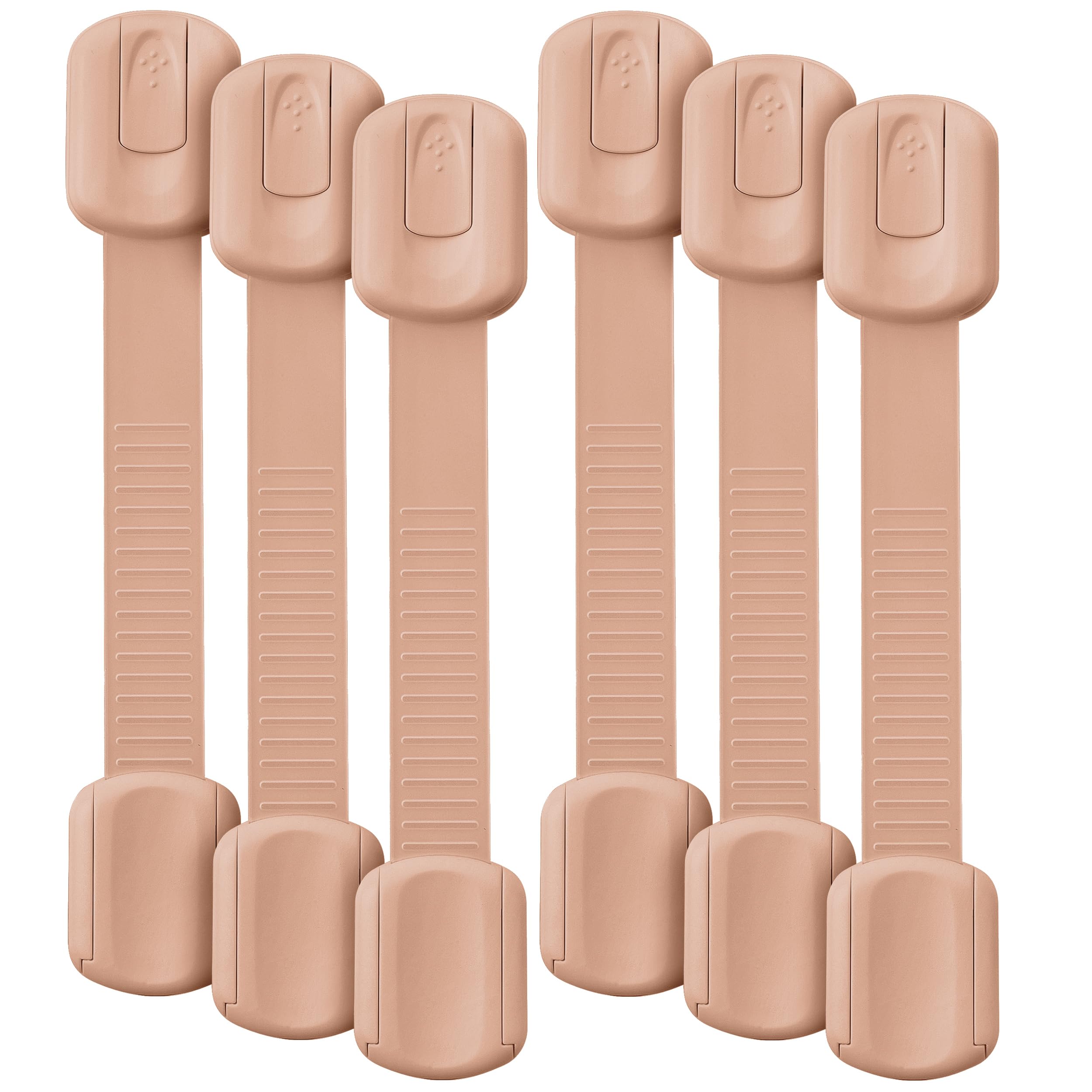 Bate- Child Safety Strap Locks, 6 Pack, Light Peach, Baby Locks for Cabinets, Drawers, Kitchen, Toilet, Furniture, Fridge, Multi-Purpose, Easy Install with Quick 3M Adhesive for Childproofing