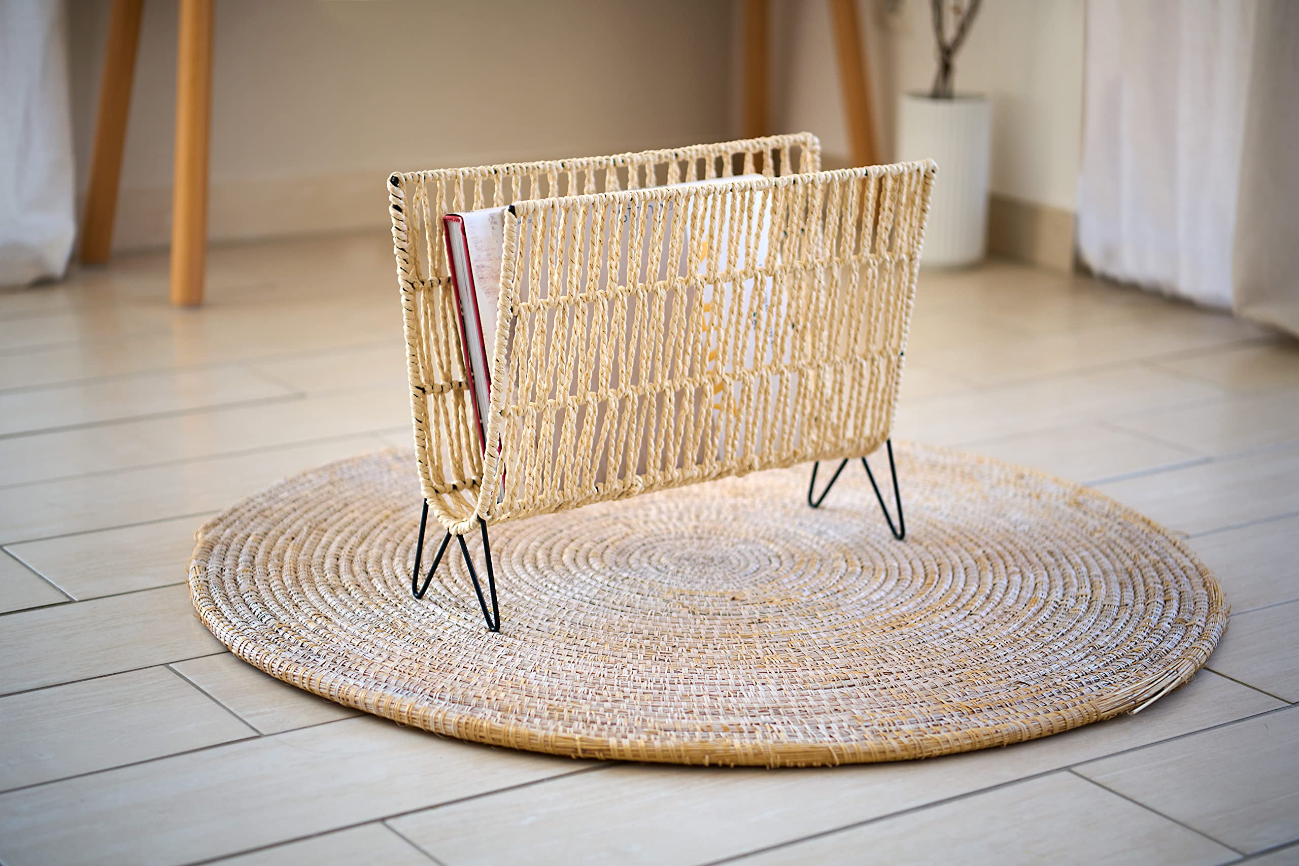 Zeller 17019 stojak na gazety w stylu boho, żelazo/papier, ok. 38 x 15 x 30 cm, stojak na magazynek w stylu boho, kosz do przechowywania/stojak na książki, gazety