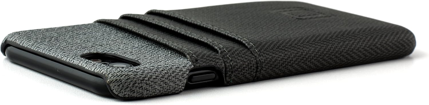 Dockem RFID Blocking Card Case for iPhone 8 and iPhone 7 - Minimalist Synthetic Leather Wallet Case with Canvas Styling, Ultra Slim Executive Snap On Cover with 3 Card Holder Slots, Black and Grey