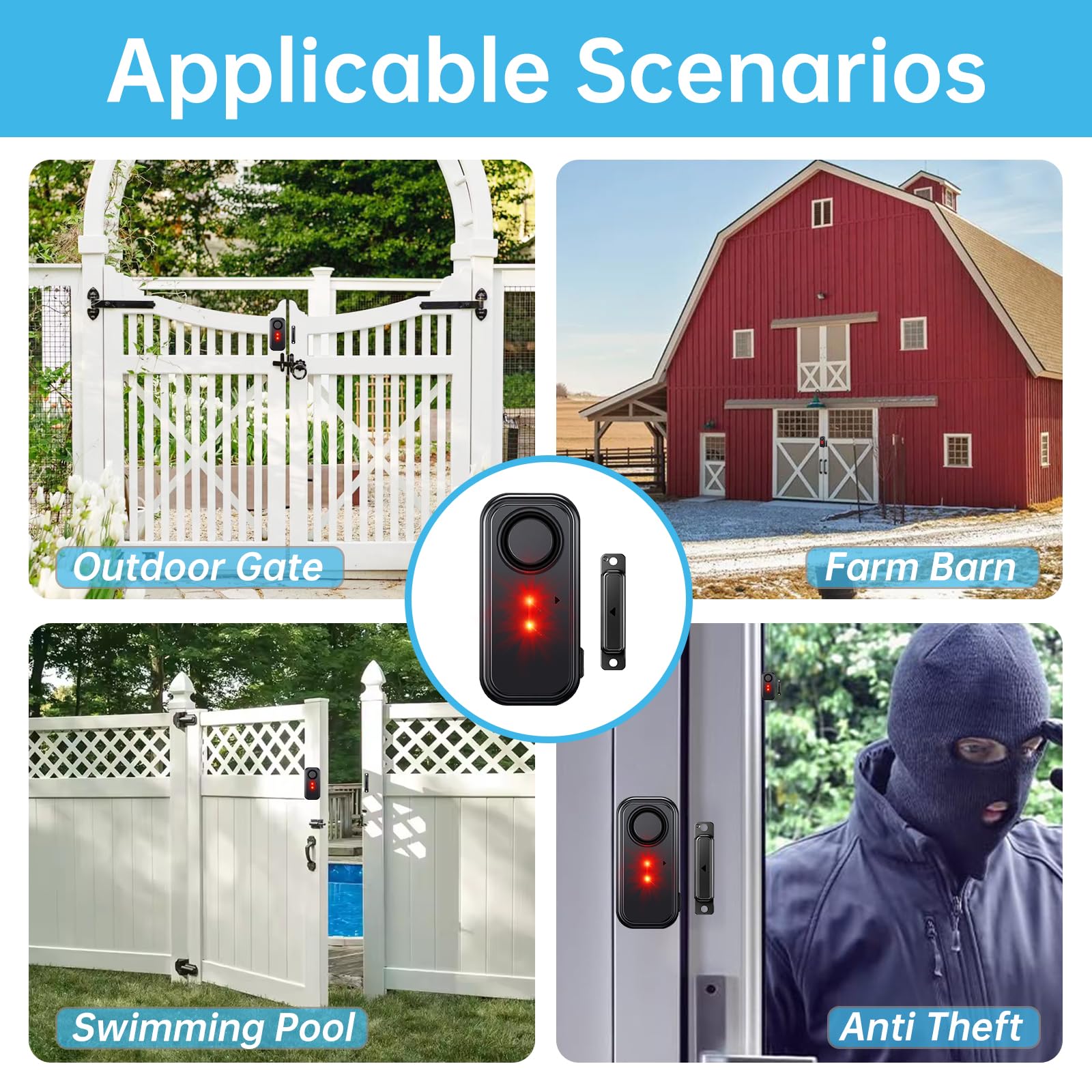 HENDUN Timbre de puerta cuando se abre, alarma de puerta exterior con control remoto, IP66 impermeable para interiores y exteriores, sensor de seguridad para el hogar (2)