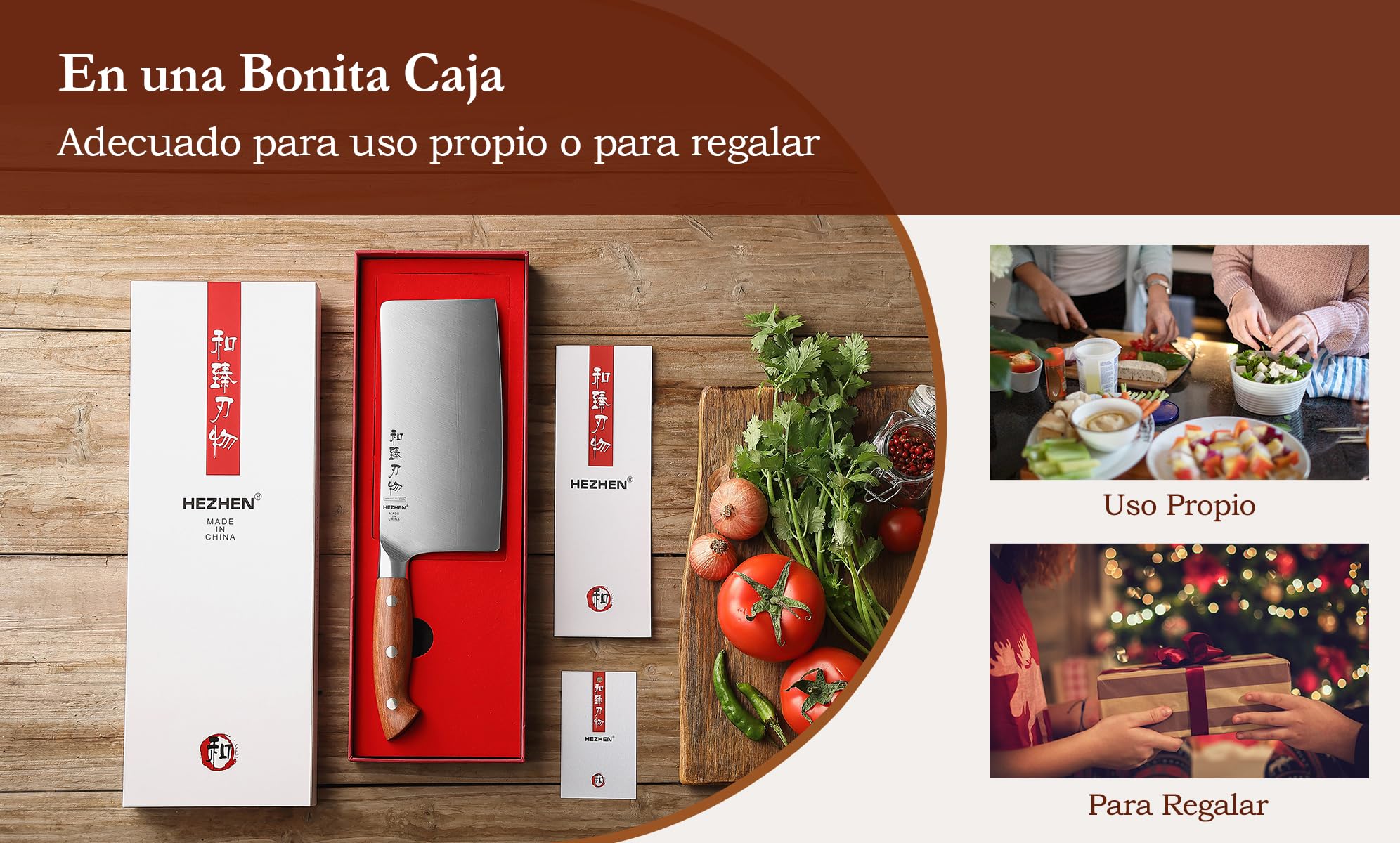 HEZHEN 18cm Cuchillo de Cocinero Chino Acero Alemán, Cuchillos de Carne Profesional, Cuchillos de Verdura y Fruta, Manico Ergonomico
