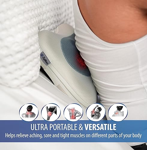 Miniatura 4 de Zyllion Shiatsu - Masajeador de espalda y cuello con calor, almohada eléctrica 3D de masaje de tejido profundo para aliviar el dolor muscular,