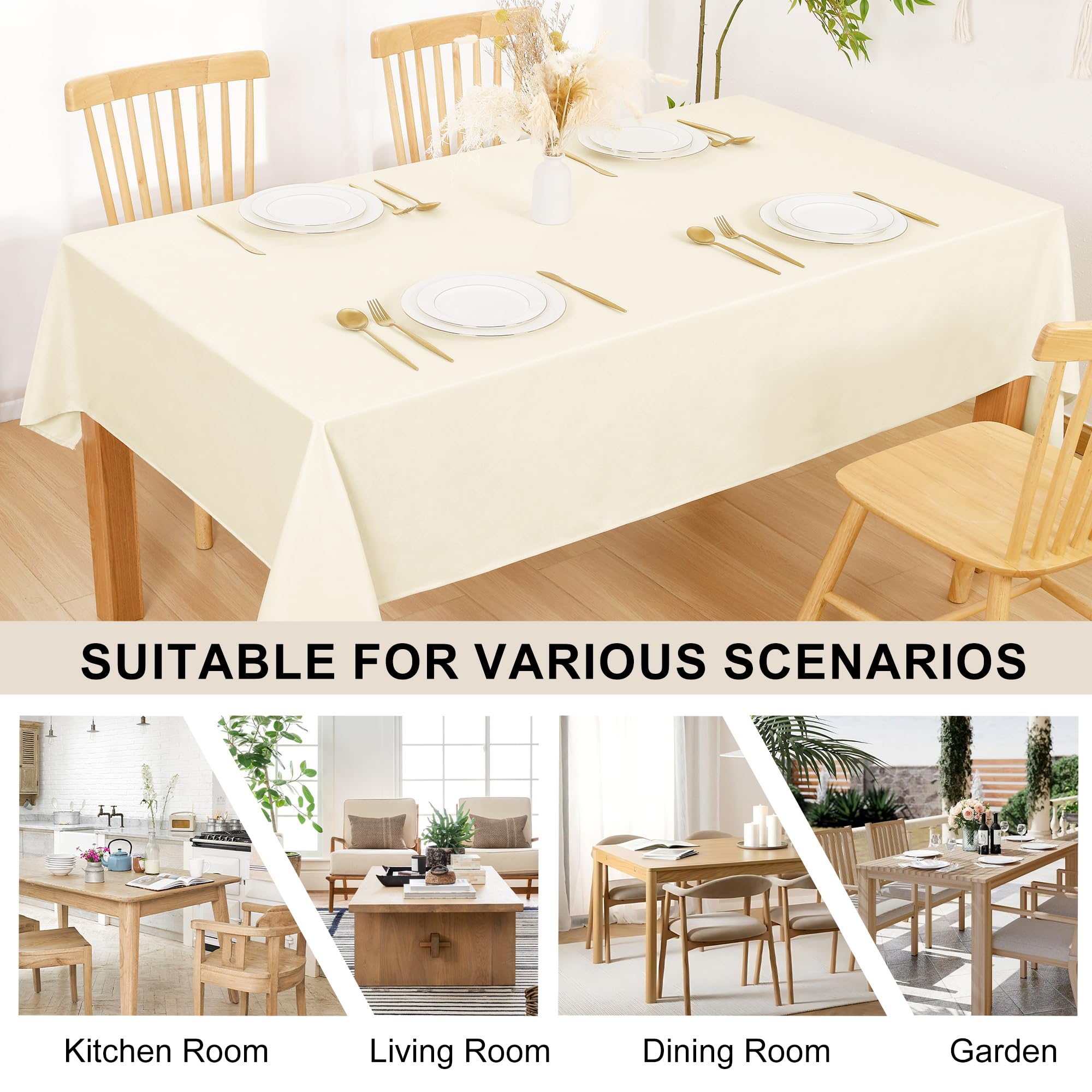 DWCN Tovaglia champagne lavabile, tovaglia da tavola effetto lino 150x300cm, morbida tovaglia da tavolo impermeabile e resistente agli agenti atmosferici per soggiorno, sala da pranzo, giardino