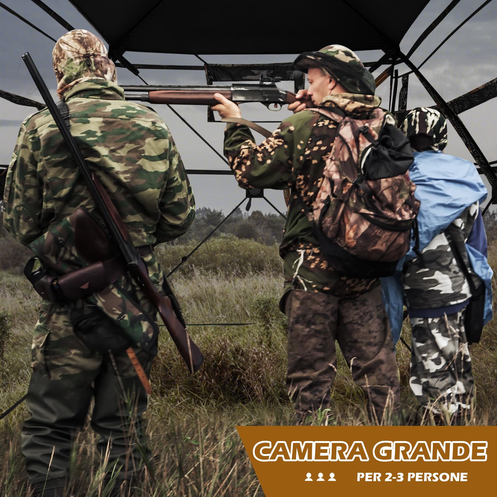COSTWAY Tenda da Caccia per 2-3 Persone, Tenda Mimetica a Visione a 360° per Caccia, Tenda Pop-Up Camouflage con Borsa da Trasporto, Apribile Completamente da 1 Lato, 148 x 148 x 170 cm