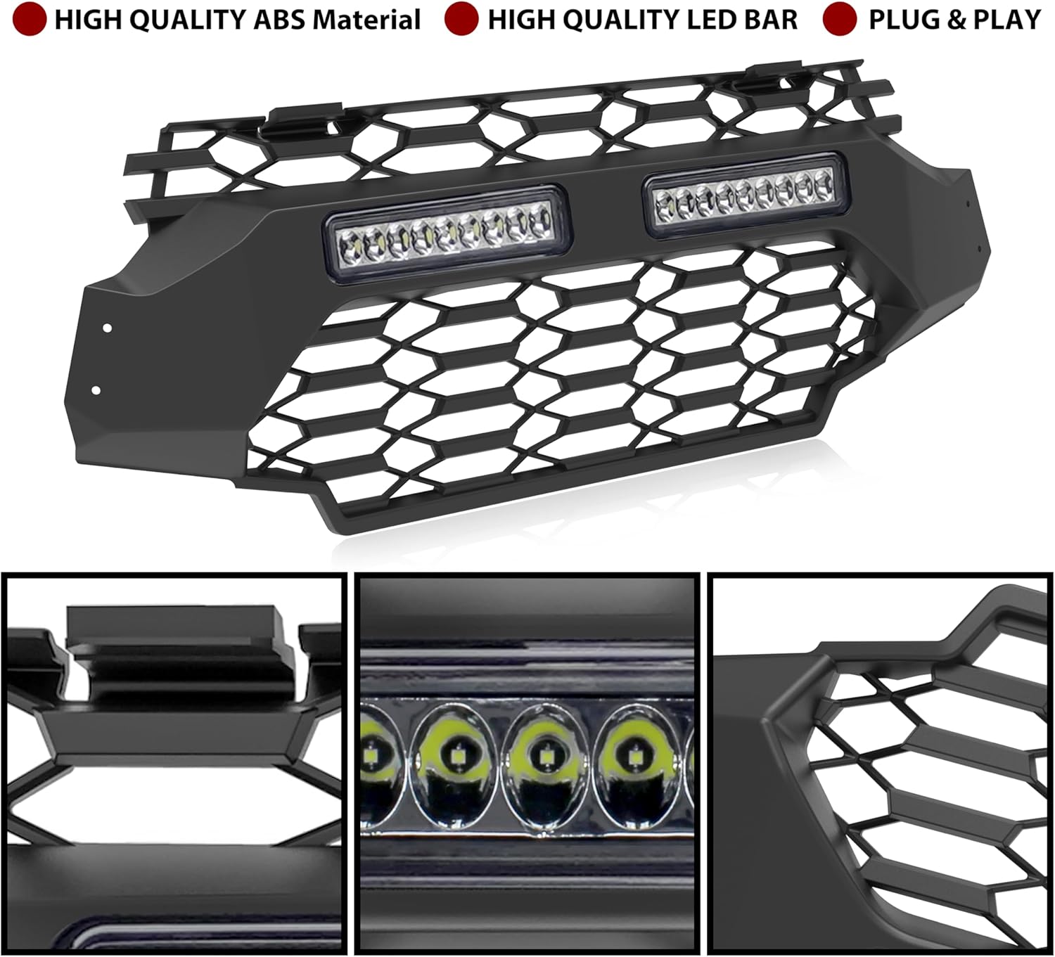 SAUTVS Front Mesh Grill for Ranger XP 1000 2020-2024, Waterproof Black Mesh Grille with LED Light Bar for Polaris Ranger XP 1000 2020-2024 Accessories (1PCS)