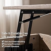 Vista 6 de Yaheetech - Mesa de centro con tapa elevable, compartimento oculto y estante de almacenamiento, mesa de comedor de tablero elevado para sala de Gris