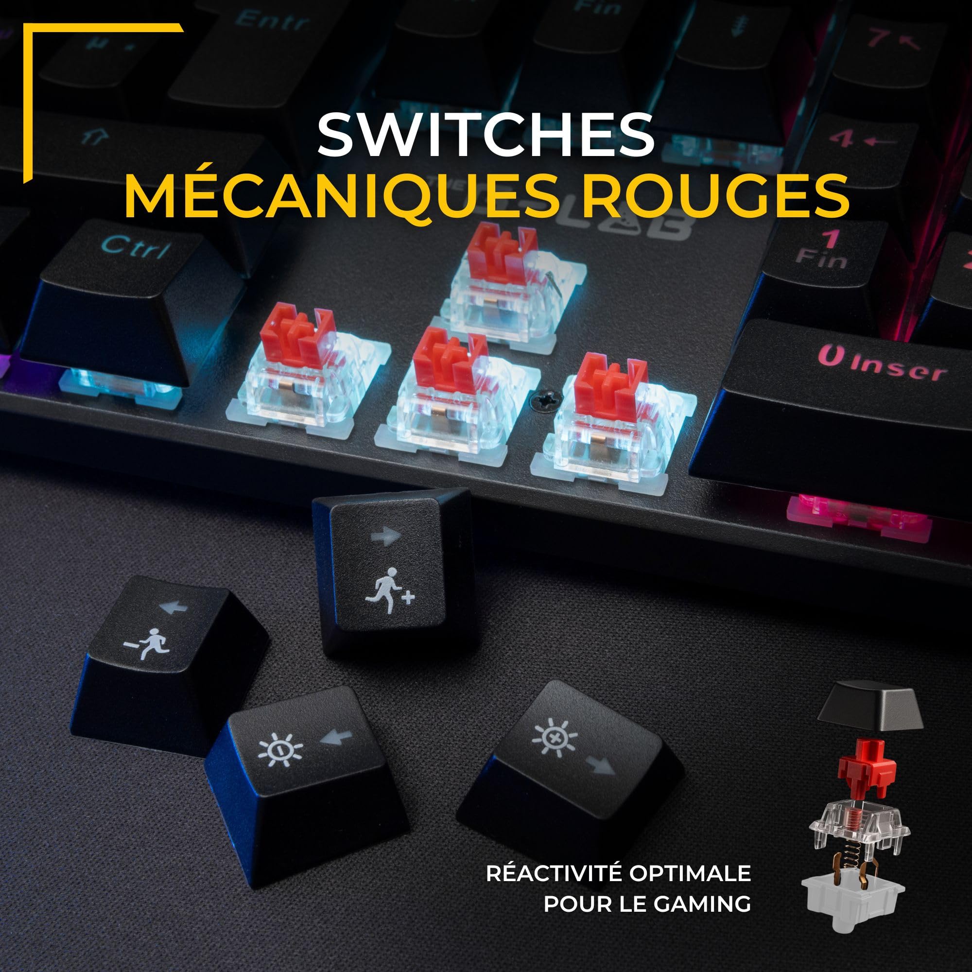 The G-Lab Keyz Radium - Clavier Gamer Mécanique Red Switch AZERTY FR | AZERTY FR, Filaire, Switch Rouge Linéaire, Anti-Ghosting 26 Touches, Rétroéclairage Rainbow 20 Modes, PC/PS4/PS5/Xbox