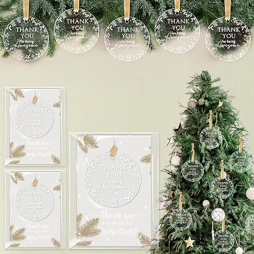 Barydat 36 Sets Christmas Employee Appreciation Gifts Acrylic Christmas Tree Ornaments with Cards Thank You for Being Awesome Inspirational Gifts Bulk for Women Coworker Volunteer Teacher Team Gifts