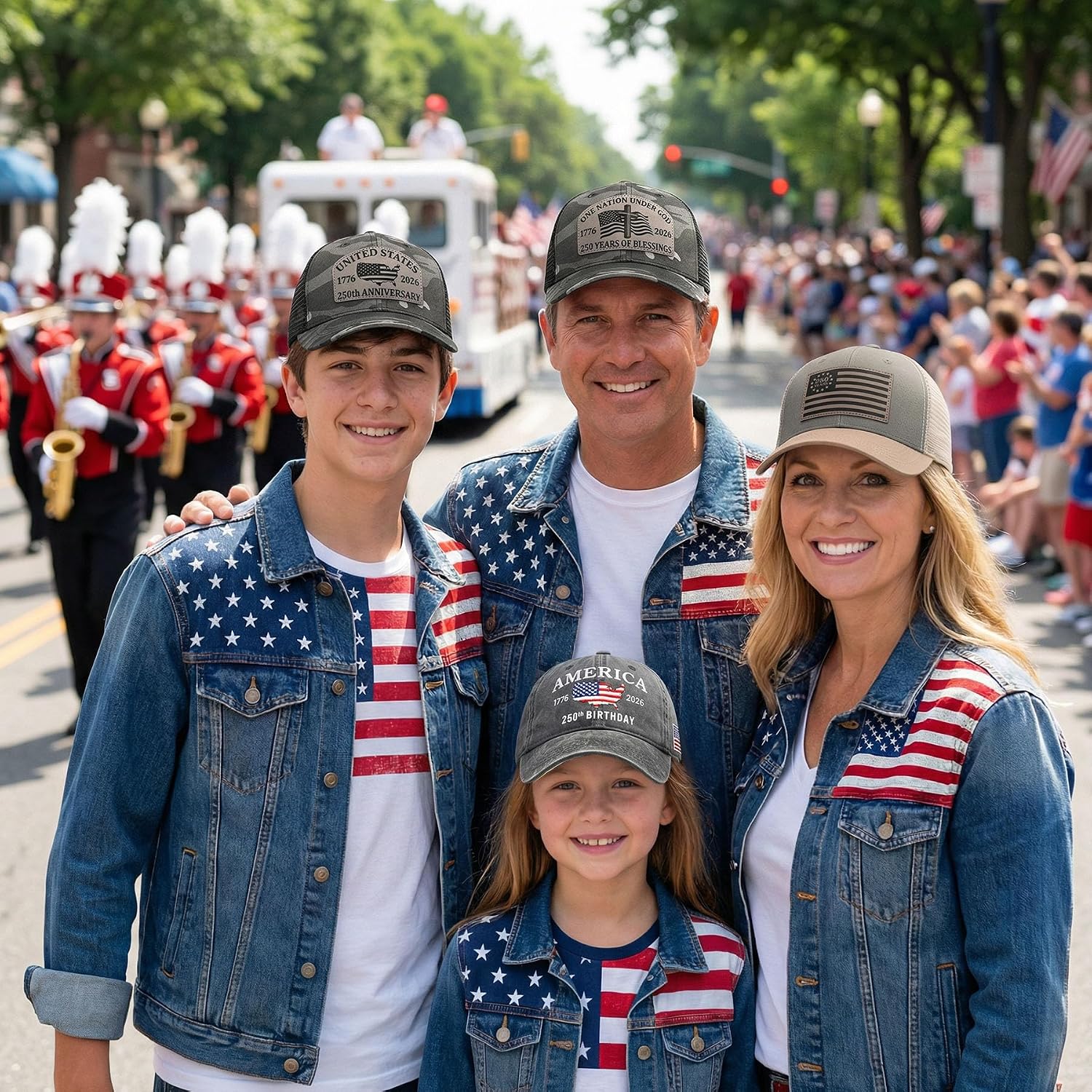 USA 250th Anniversary Hat 1776-2026, Adjustable Patriotic Trucker Hat Retro Patriotic Baseball Cap for Men Women