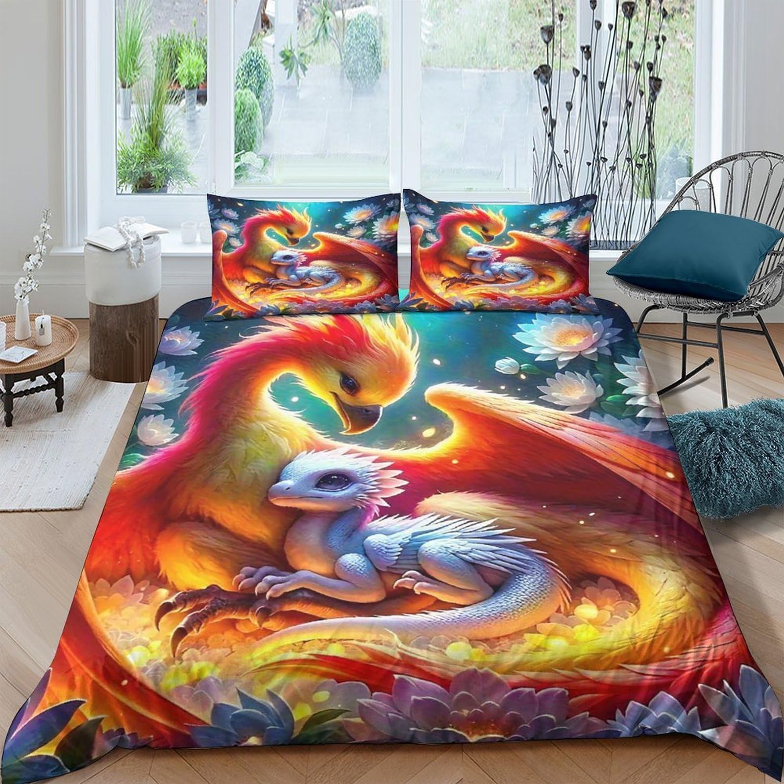 Parure de lit dragon 3D housse de couette 220x240 idéale pour la chambre d'un adolescent