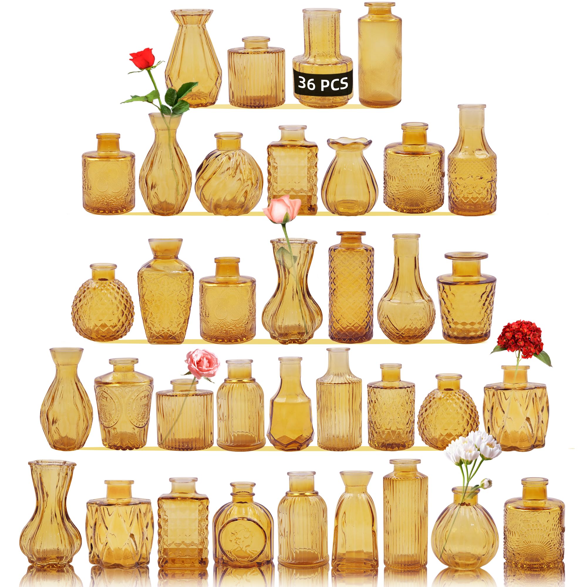 Antique Glass Vase セット Amazon.com: 36Pcs Glass Bud Vases Set, Small Flower Vintage Vases