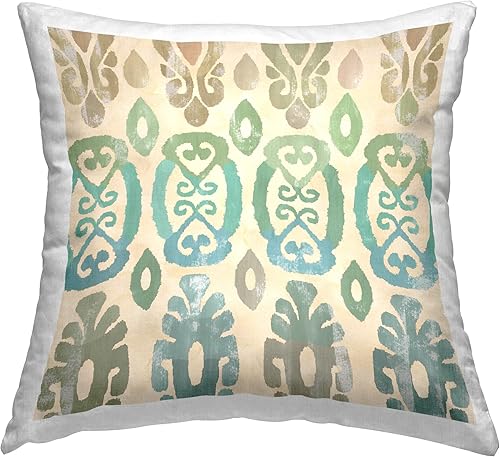 Stupell Industries Flora Kouta - Almohada bohemia con diseño geométrico de Ikat, 18 x 18 pulgadas, color beige