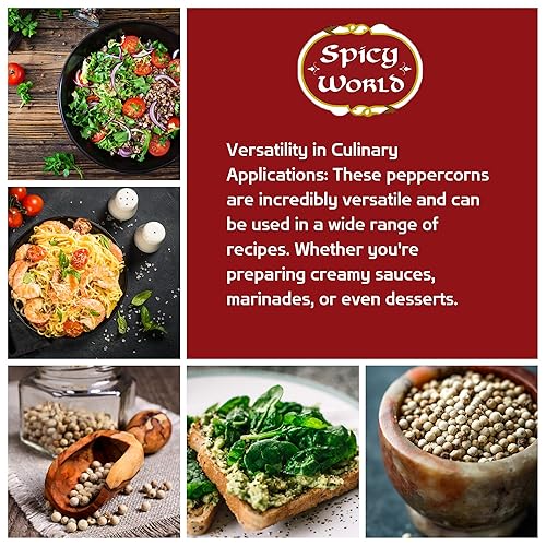 Vista 5 de Spicy World Pimienta blanca entera de 3.5 onzas 100% natural y pura Granos de pimienta blanca Granos de pimienta blanca entera de primera