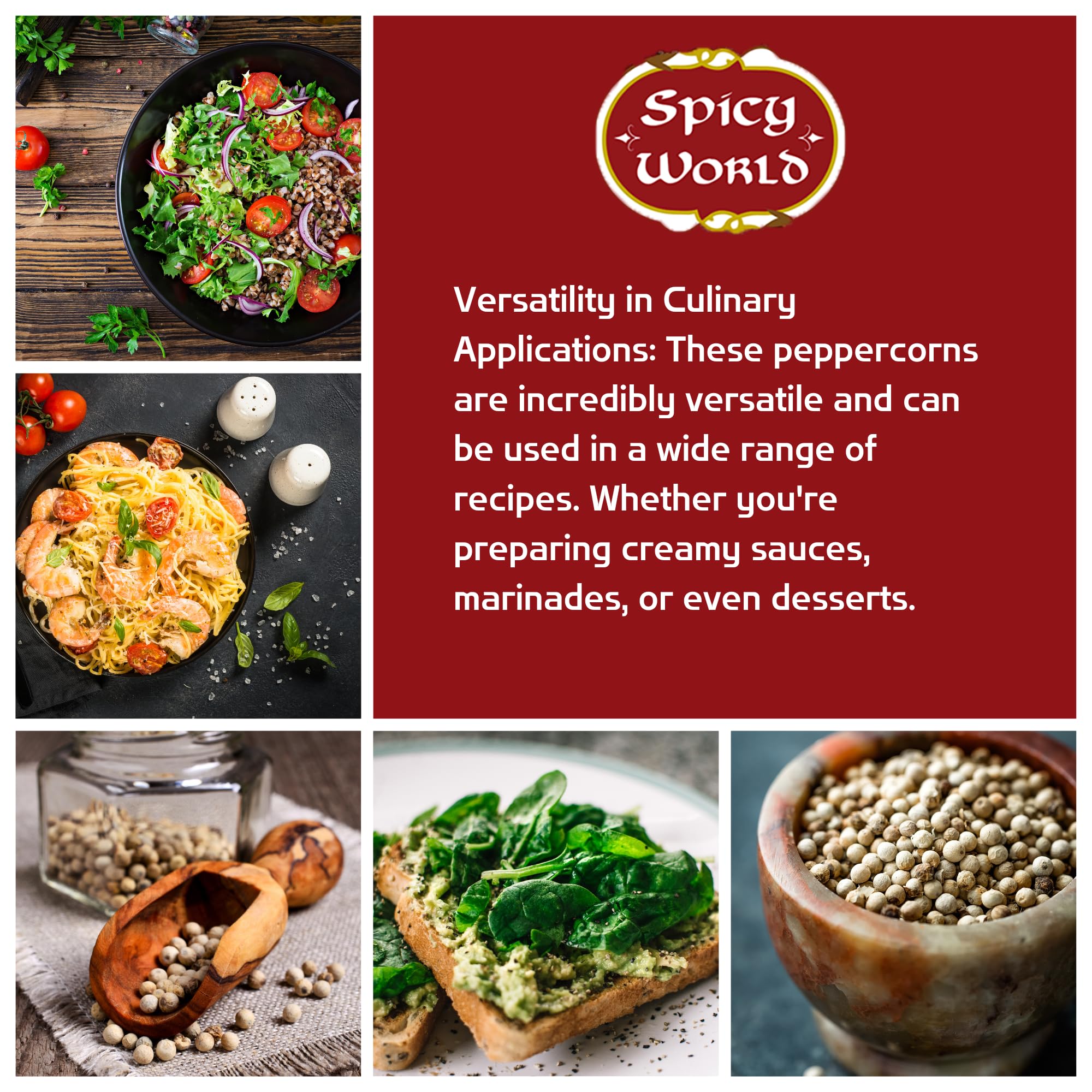 Spicy World Whole White Pepper 3.5 Ounce | 100% Natural & Pure | White Peppercorns | Peppercorn for Grinder Refill | Premium Quality White Peppercorns Whole