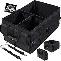 Gorilla Grip Large Trunk Organizer: Sturdy, Collapsible, Water-Resistant Car SUV Storage with Multiple Compartments, Black