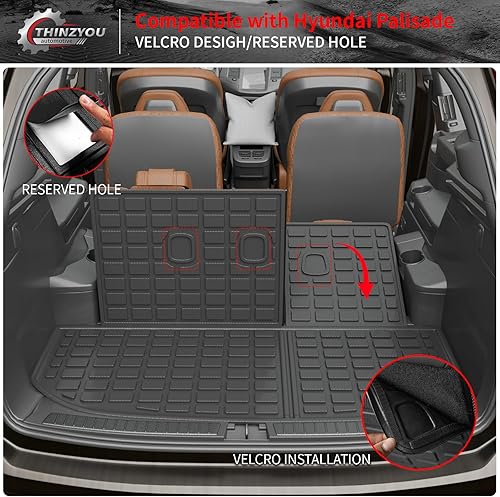 Miniatura 10 de Alfombrillas compatibles con Hyundai Palisade 2020-2024, forro de carga, protector de asiento trasero de elastómero termoplástico, accesorios de 7 y
