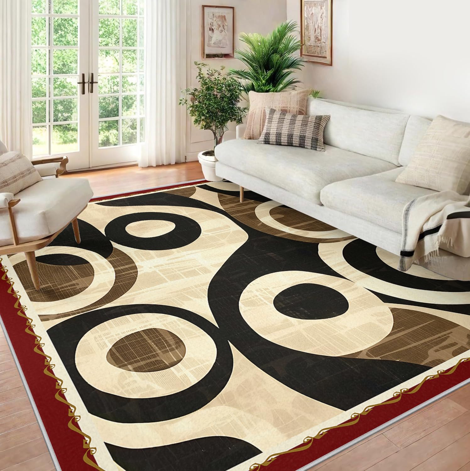 120x180 Waschbarer Teppich für Wohnzimmer Niedrigprofil-Kreis-Geometrische Flächenteppiche ultradünne abstrakte Teppiche Schlafzimmer modern rutschfest Bodenteppich leicht