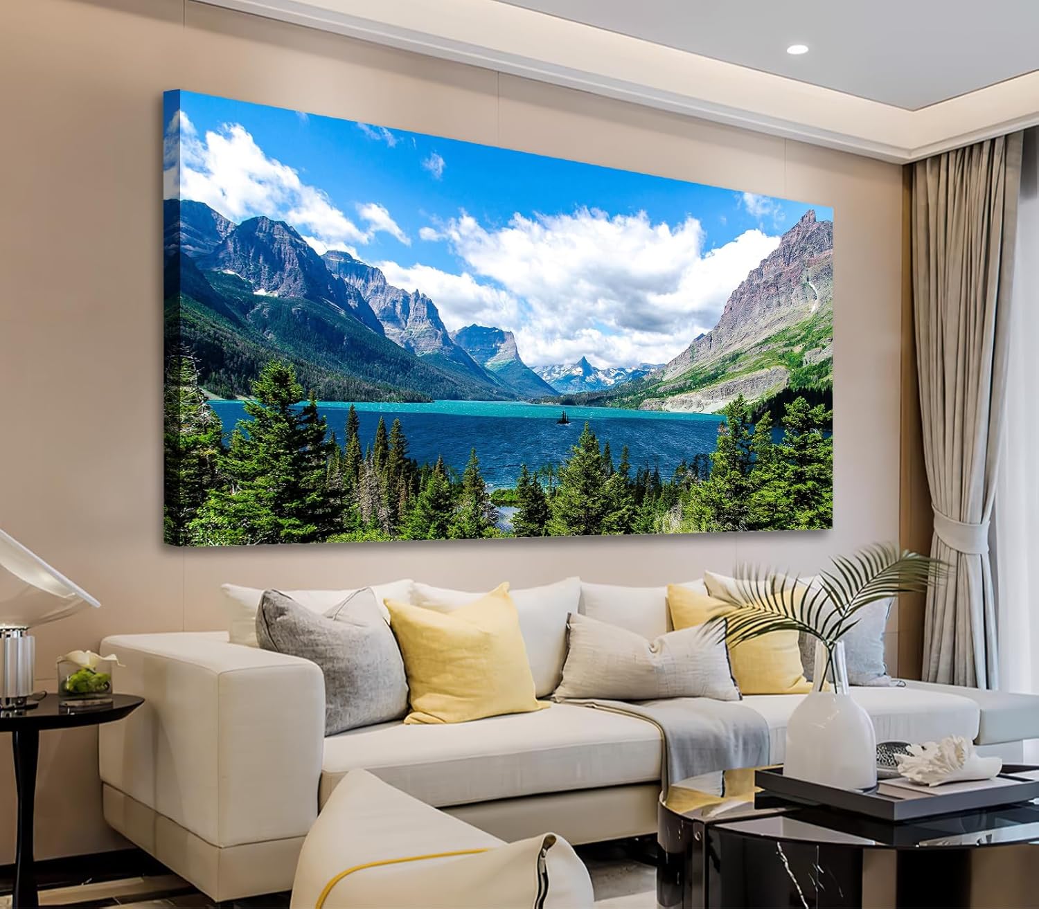 Landscape Canvas Wall Art for Living Room Wall Decor Glacier National Park Canvas Pictures Blue Sky Mountain Forest Nature Painting Artwork Office Home Decorations Framed Ready to Hang 29 x 58