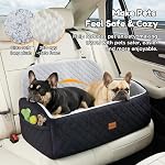Gimars Reversible Dog Car Seat with Long & Short Plush for Small/Medium/Large Dogs Up to 60lbs, Detachable Washable Anti-Slip Dog Booster Seat with 5.1'' 28D Egg-Crate Foam, 2 Side Pockets, L