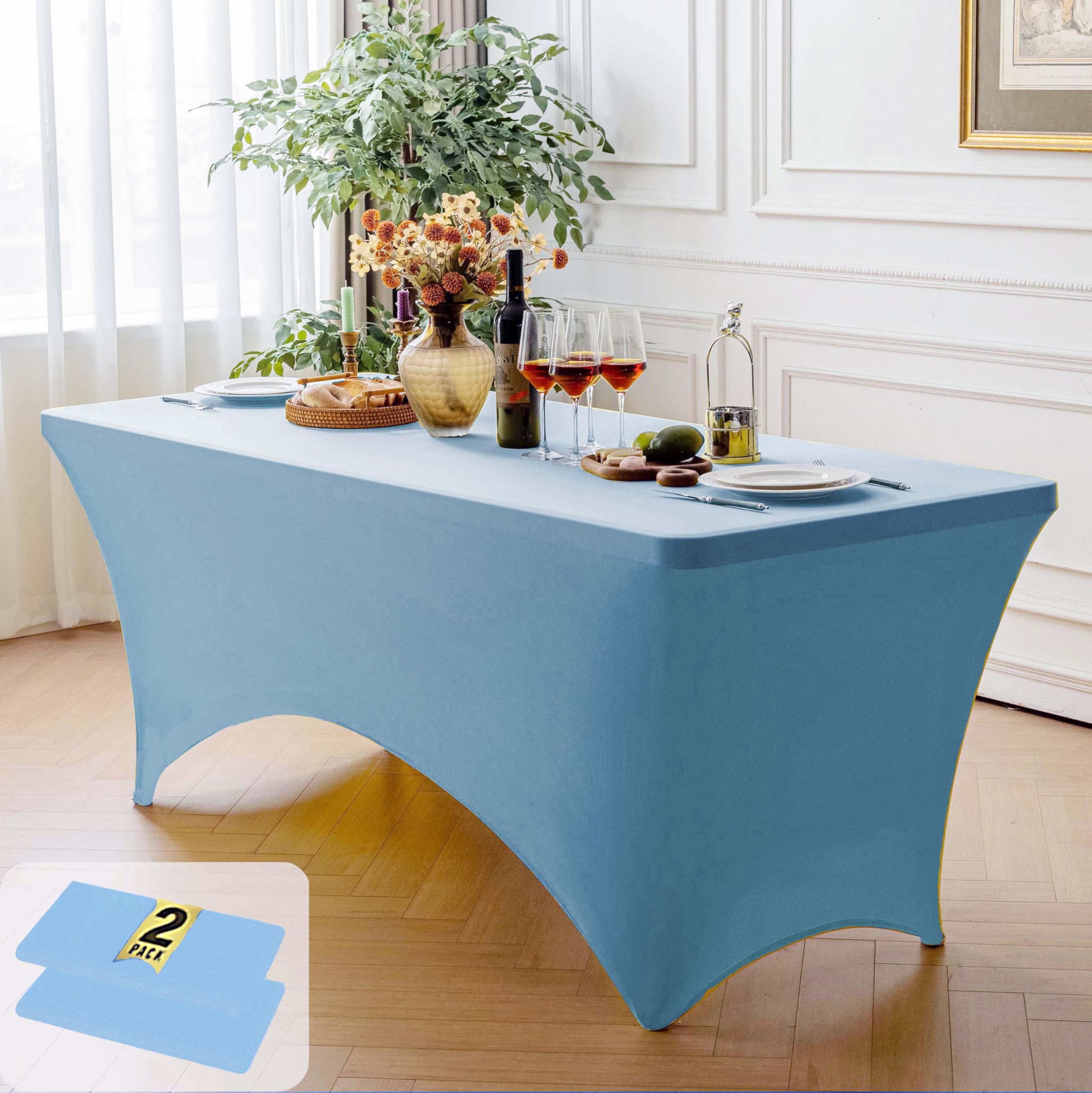 FOLINS&amp;HOME 2 Pack Baby Blue 4ft Fitted Spandex Water Resistant Tablecloth