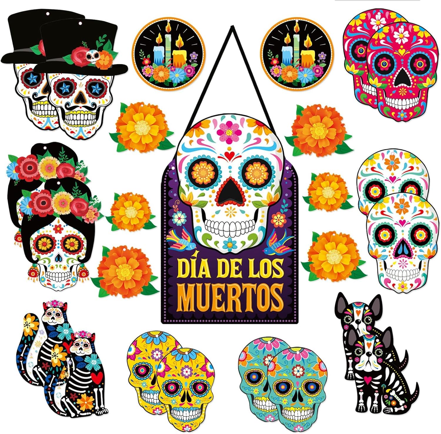 Dia de Los Muertos Day of the Dead Decor Decorations Sugar Skull Cutouts Halloween Party Supplies Pack of 25