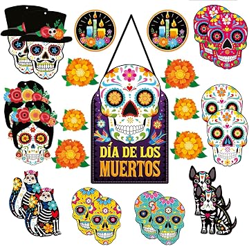 Dia De Los Muertos Decor Day of the Dead Decorations Dia De Los Muertos Sign Day of the Dead Decor Sugar Skull Cutouts Halloween Party Supplies, Set of 25