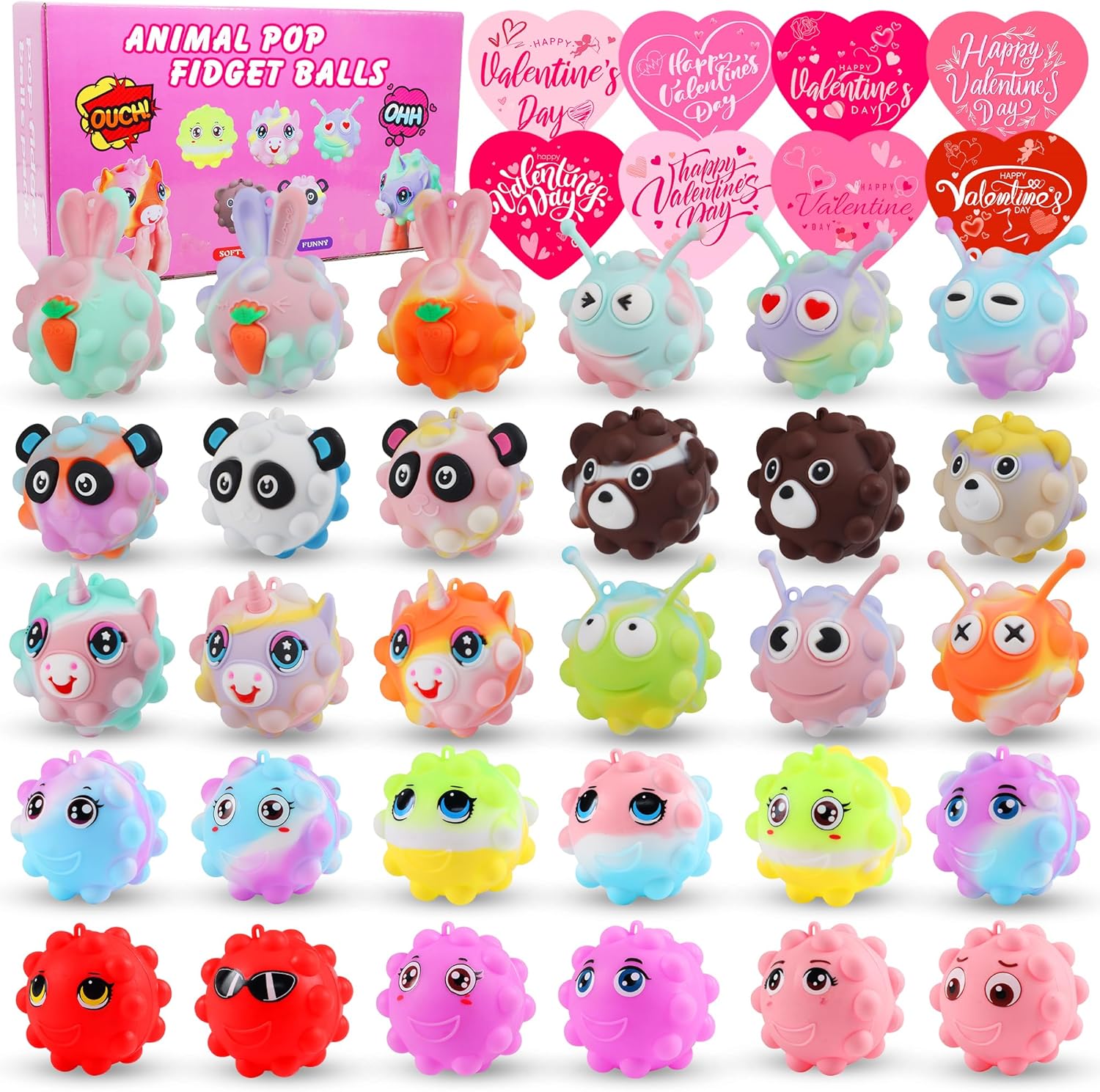 30 Pack Animal Pop Balls Party Favors for Kids,3D Pop Balls Fidget Toys,Birthday Gifts for Boys & Girls,Goodie Bag Stuffers,Pinata Stuffers Filler,Carnival Prizes,Treasure Box Toys,Kids Prizes