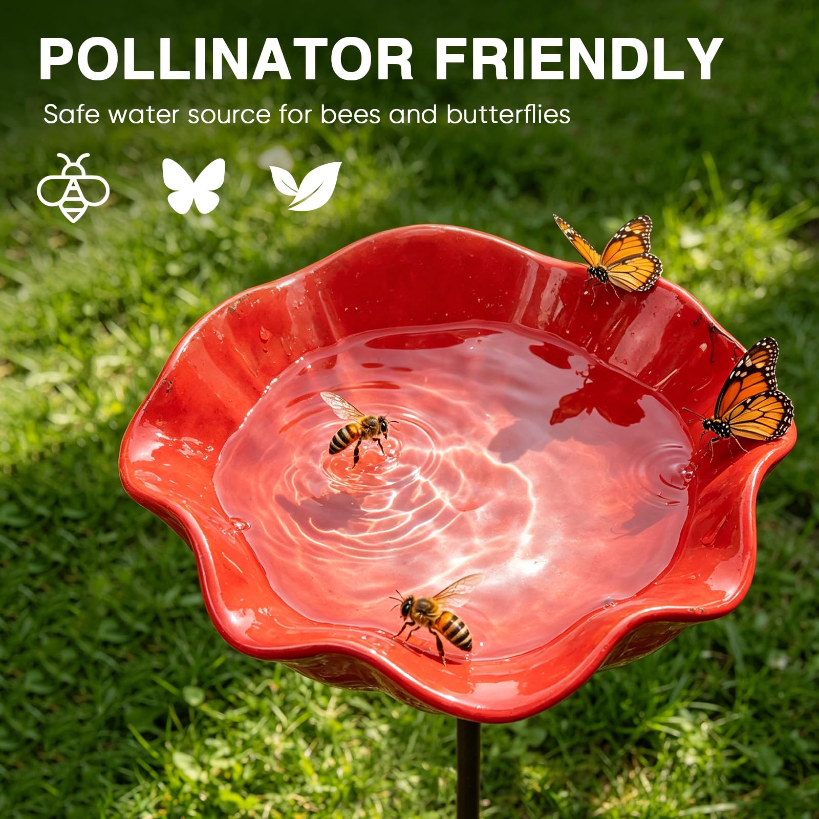 50 * 13cm Metal Flowers for Garden, Flower Bird Feeder, Metal Garden Flowers On Stakes, Metals Bird Bath, Gardens Bird Bath, Metals Bird Feeder, Flower-Shaped Bee Watering Station for Gardens (1pc) - 4
