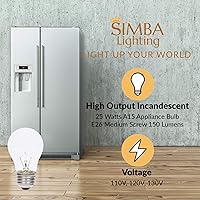 Vista 2 de Simba Lighting Bombilla de electrodoméstico A15 de 25 W (paquete de 6) incandescente de forma mini estándar con base de tornillo mediano estándar