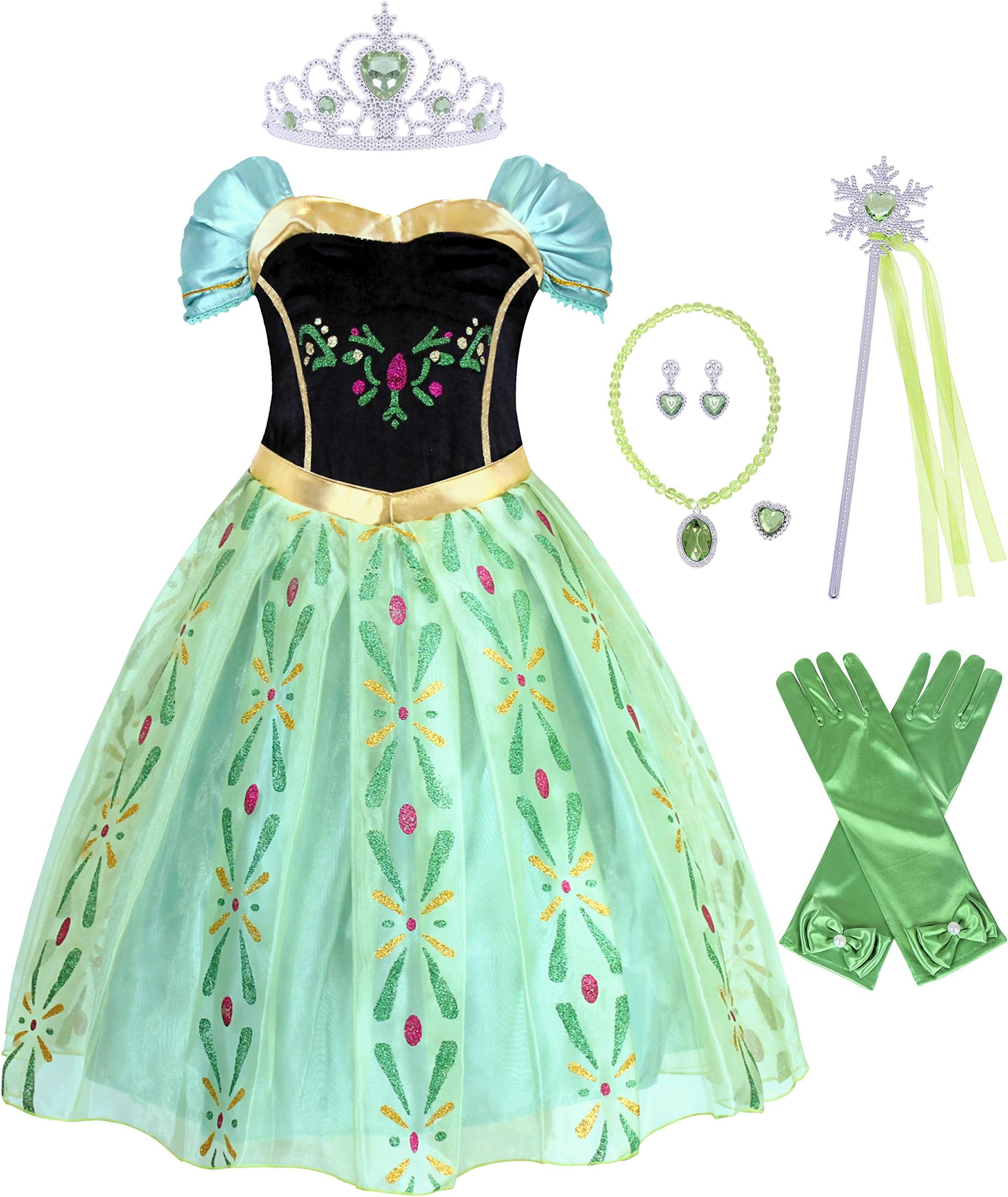 AmzBarleyGirl Princess Costume Masquerade Birthday Halloween Theme Party Performance Dress Up Dress with Accessories