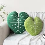 AELS Ensemble de 2 3D Feuilles Oreillers à jet décoratif, 19"& 15" Philodendron Gloriosum Plush Oreiller Set pour les amoureux de plantes amours de jardin, salon chambre décoration de chambre de bébé, vert clair & Vert foncé